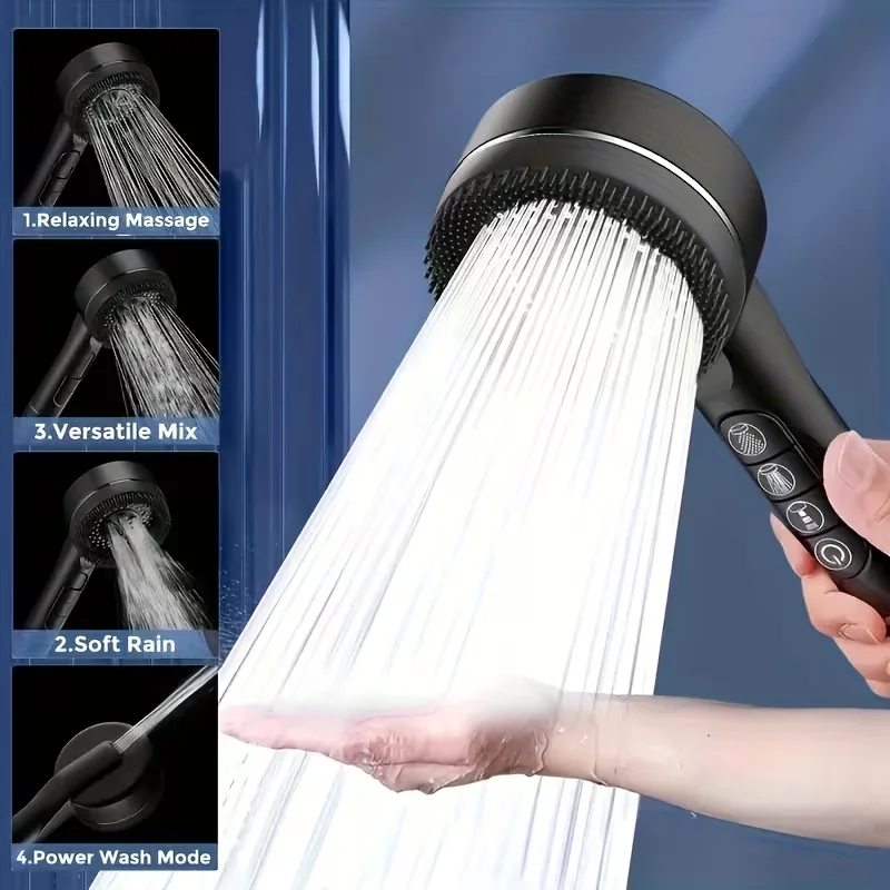 

4-speed Adjustment Shower Booster Shower Head Bathroom Household Water Heater Bath Handheld Shower Head Bracket Set