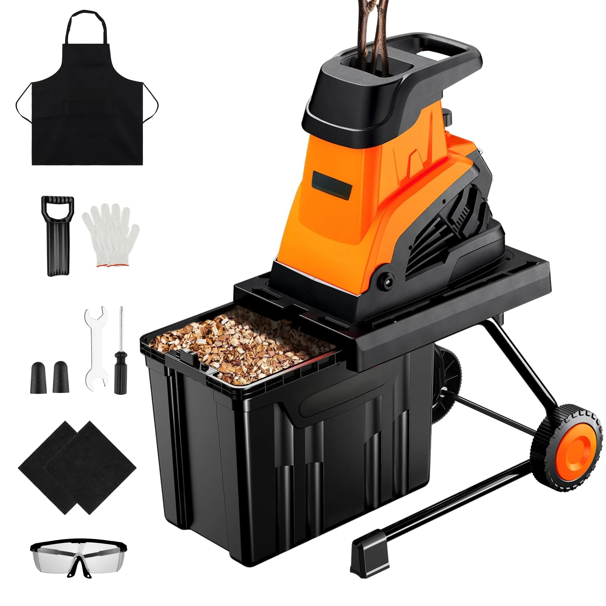 50L Collecting Bin, 15-Amp Wood Chipper Shredder, High Efficiency Electric Mulcher Shredding Machine with 25:1