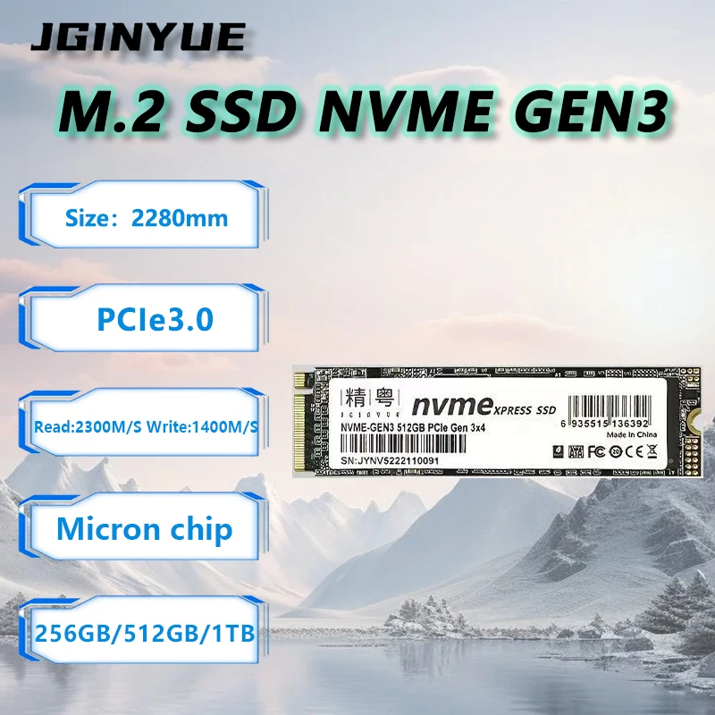 

JGINYUE SSD M2 NVME Gen3X4 PCIE3.0 2280 M.2 Internal Solid State Read Speed Up to 2300MB/s for Desktop/Laptop