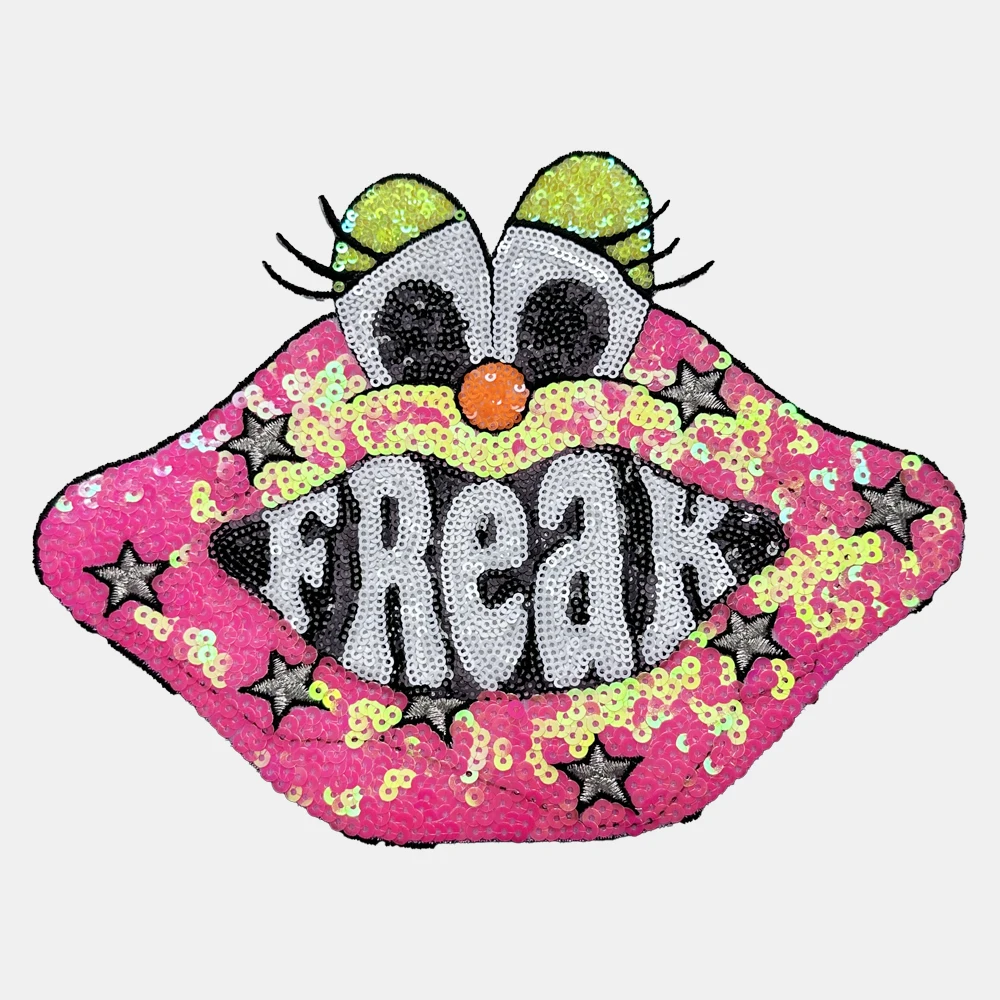 1 Piece Sequins Iron on Patch, 24*18 cm DIY Applique, Clothes Decoration, Letter Lip Sticker Garment Accessories Back Adhesive