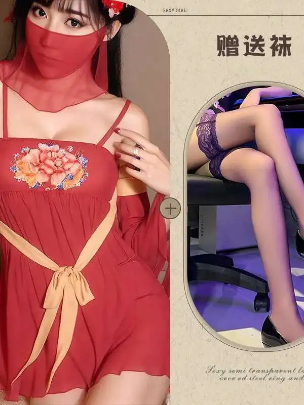 Chinese Style Silk Transparent Flower Embroidery Dress Backless Deep V Suspenders Sleeveless Dress Elegant Casual Beautiful ETUM