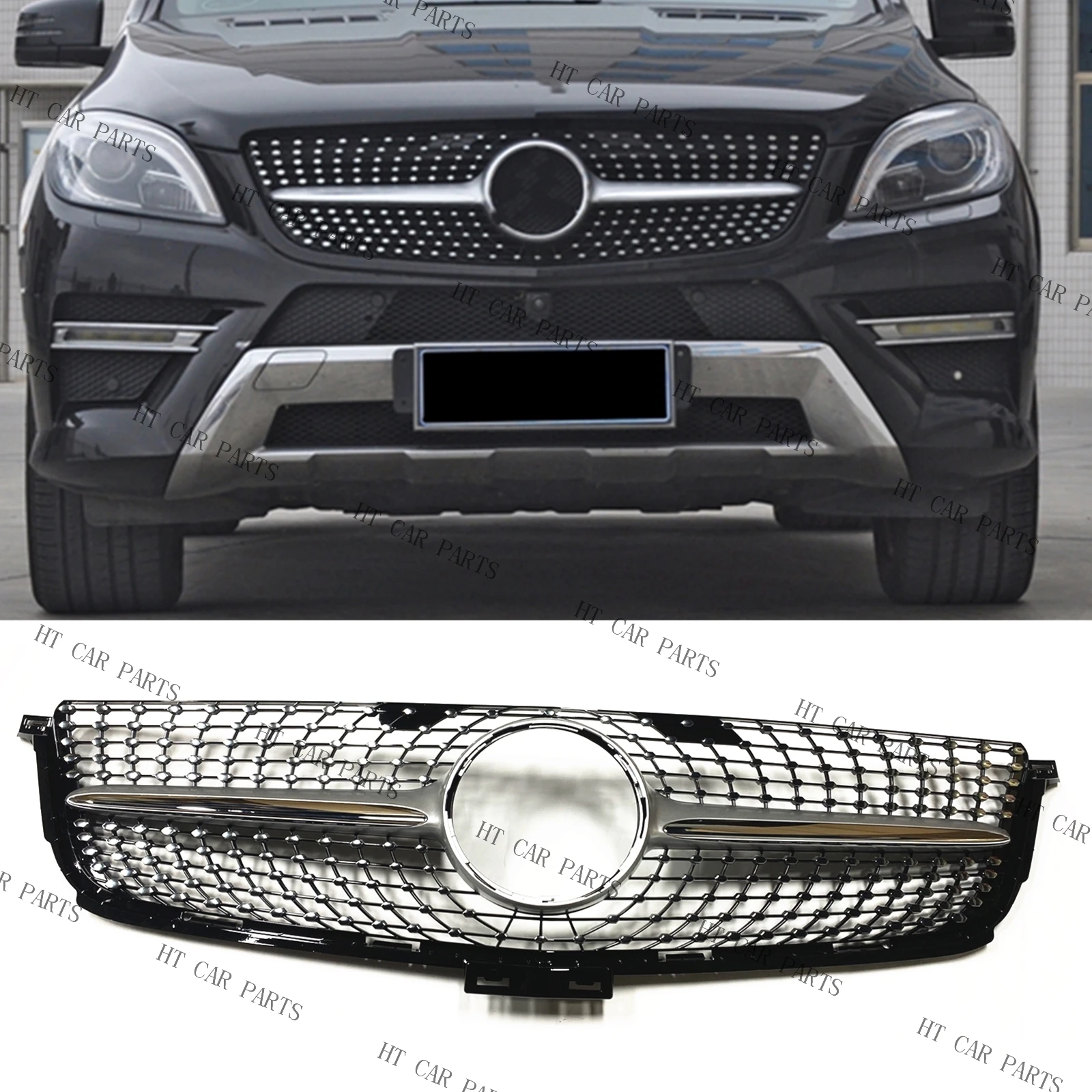 For Mercedes Benz W166 ML300 ML320 ML350 ML400 ML450 2012-2015 1 x Silver Diamond Style Front Bumper Grille Kit