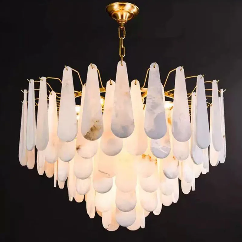 

Premium Designer Spanish Imported Teardrop Marble Chandelier Adjustable Three Color Pendant Lamp Ceiling Luster