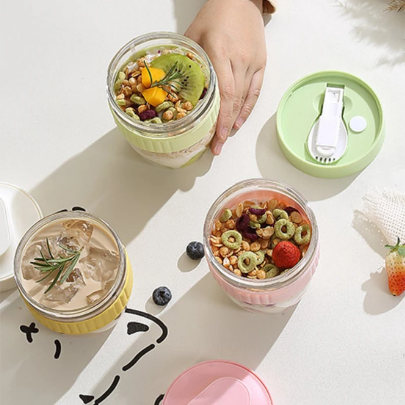 Portable Breakfast Cup Oatmeal Cereal Nut Yogurt Salad Cup With Spoon Students Food Storage Container Milk Cup Picnic Lunch Box