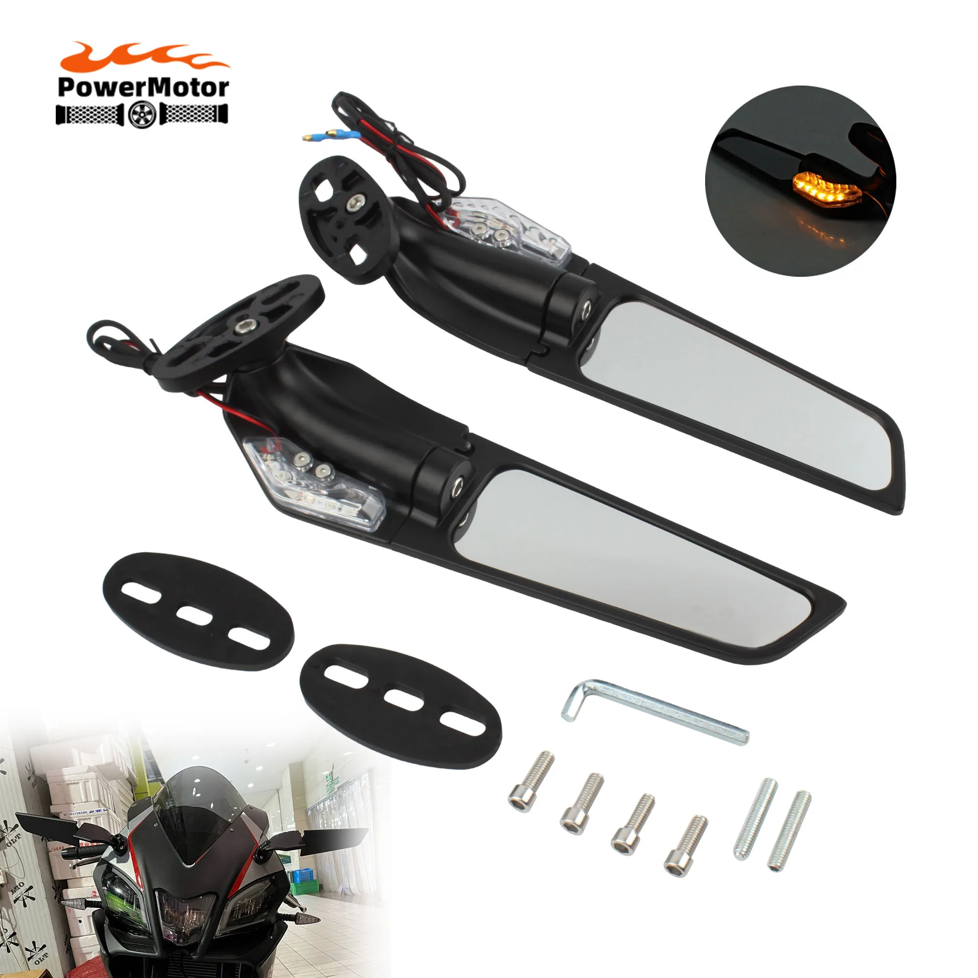 

Motocross Motobike Mirror Modified Wing Rotating Rearview Mirror With LED Light For Honda CBR650R F CBR1000RR CBR600RR Suzuki