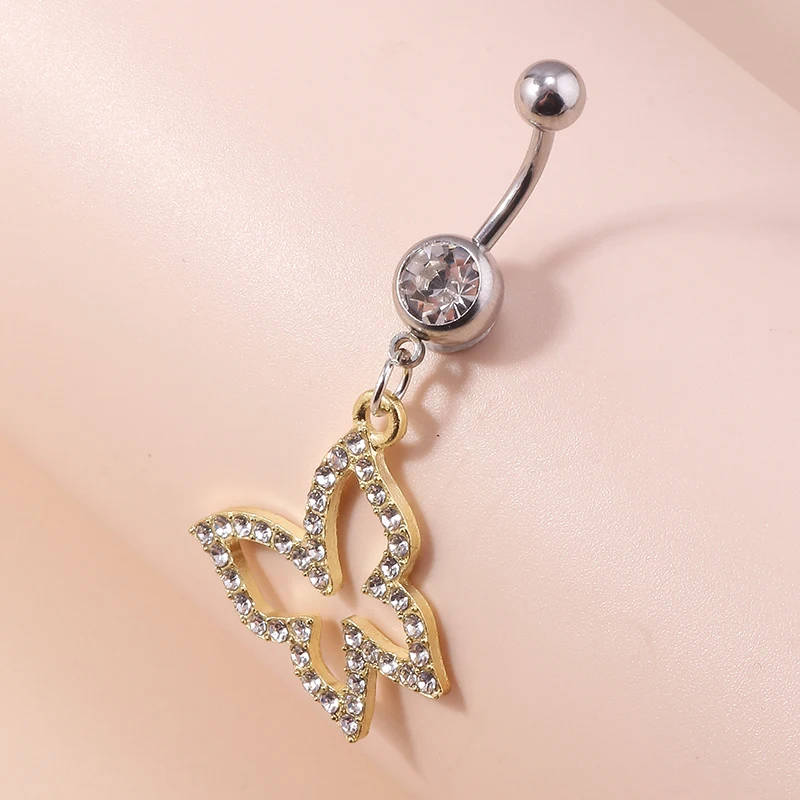 Aihua Kristall-Schmetterling-Nabelring für Damen, Piercing, Ombligo, Bauchnabelring aus Chirurgenstahl, sexy Körperschmuck – Detail 11