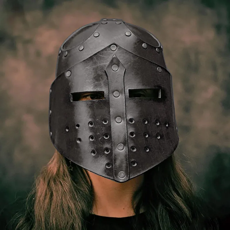 Casco cruzado templario de caballero Medieval, máscara de cuero de Guerrero pirata, sombrero de soldado, disfraz de Cosplay, accesorio de armadura para la cabeza