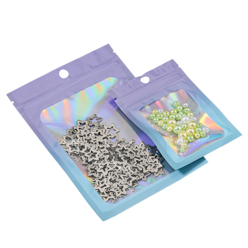 10-50pcs Smell Proof Mylar Bags Visible Holographic Gradient Bags Resealable Ziplock Bags Foil Pouch for DIY Jewelry Packaging