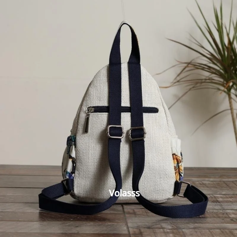 Volasss New Casual Canvas Small Backpack Women Rabbit Pattern Shoulder Bag Schoolbag Versatile Commuting Travel Handbag Purse