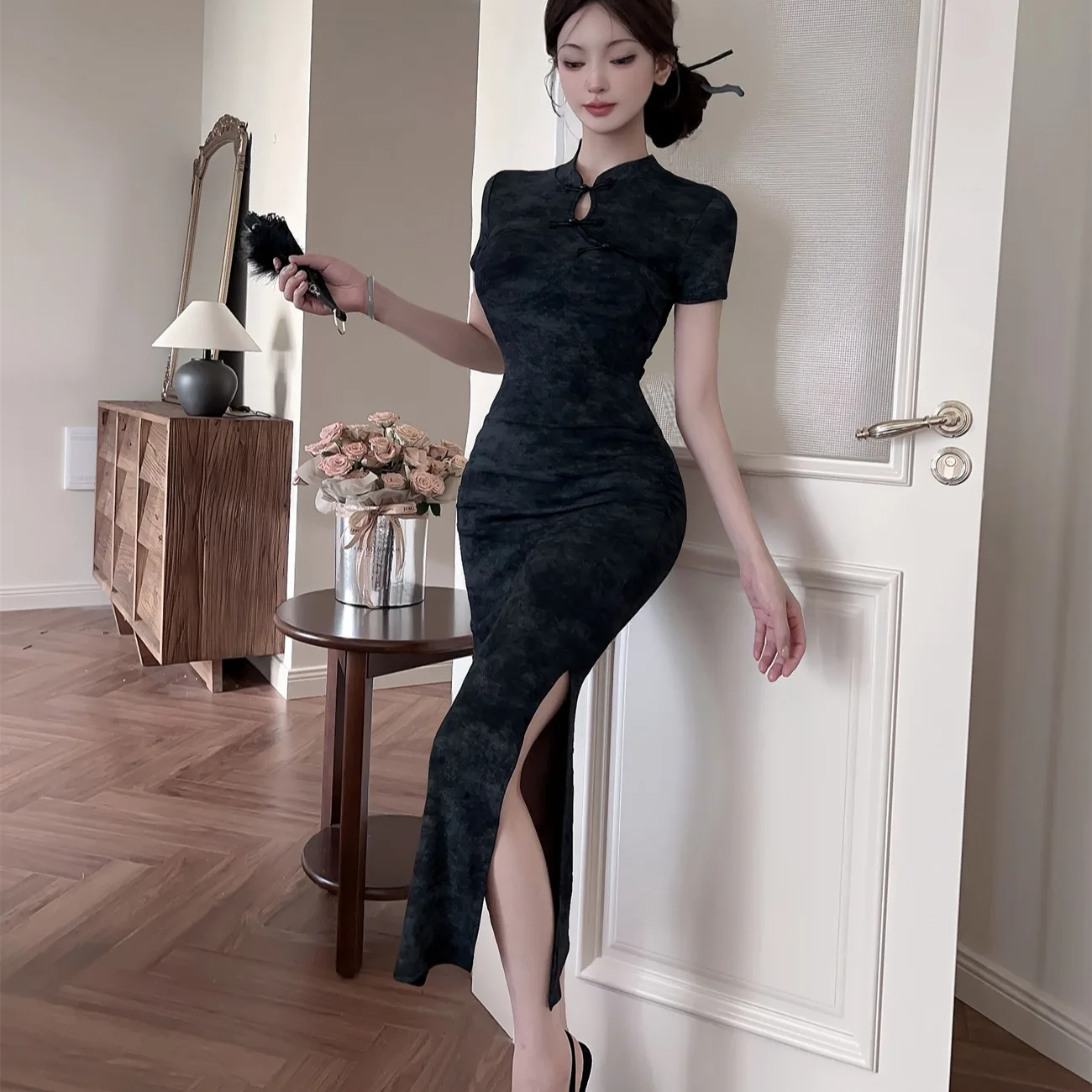 Sexy Lange Verbeterde Dr Dichtgeknoopt Halflange Bodycon Koreaanse Sle Pendelen Herfst Nieuwe Collectie Dames Faion