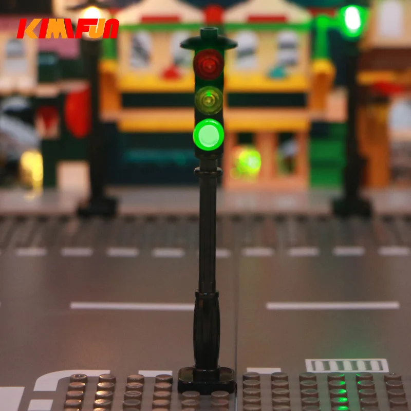 Bloques de construcción LED para niños, luz de señal de tráfico callejero, Serie de ciudad, juego de bloques, modelo educativo, regalos