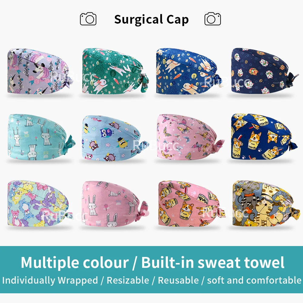 

Adjustable Animal Print Scrub Cap Dust Proof Operating Room Medical Accessories Health Service Nurse Sanitary Work Hat Wholesale