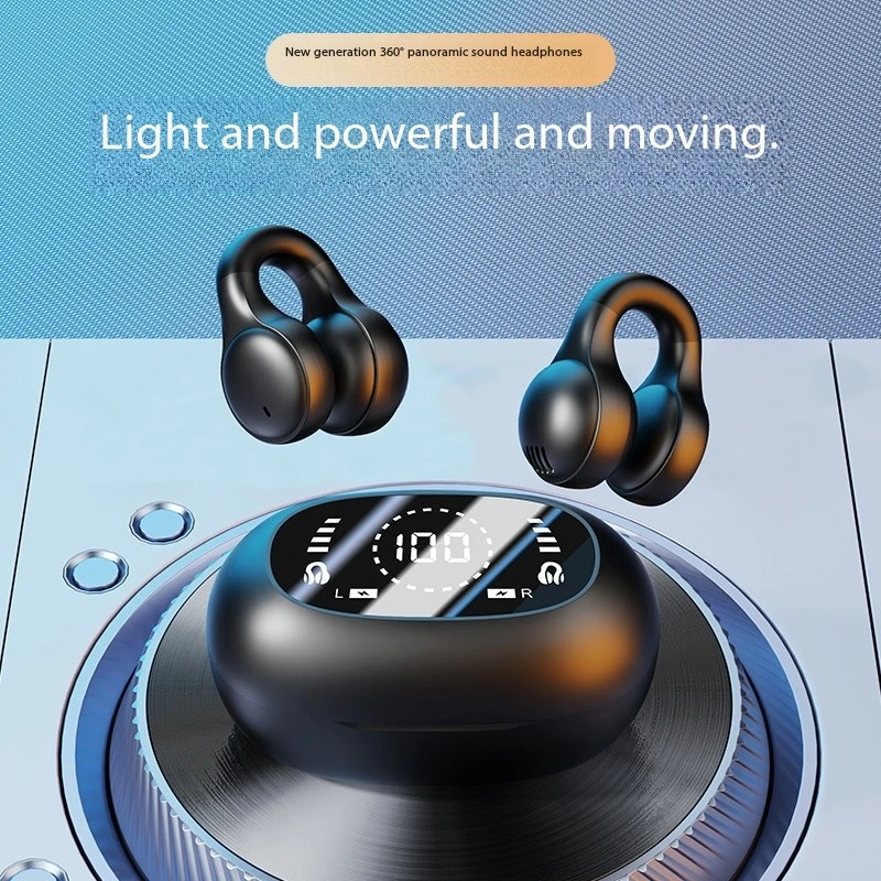 New Mirror Surface Digital Display Soft Silicone Ear Clip Wireless Bluetooth Headphones with Noise Reduction, High-Definition, Lossless for Sports