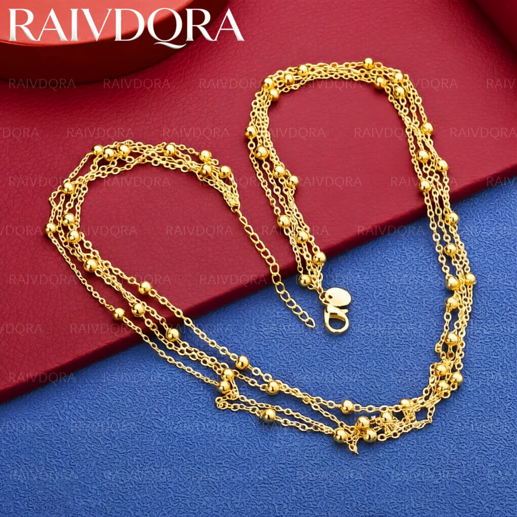 18K Gold Plated Round Bead Multi Chain Necklace for women fashion jewelry exquisite elegant Engagement Wedding Gift