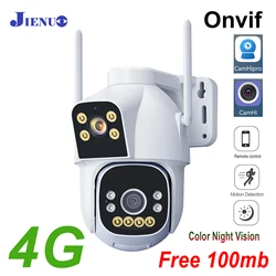 4G Camera IP Dual Lens PTZ Free 100Mb Sim Card Wireless Auto Tracking Outdoor Security Full Color Two Way Audio CCTV HD Home Cam