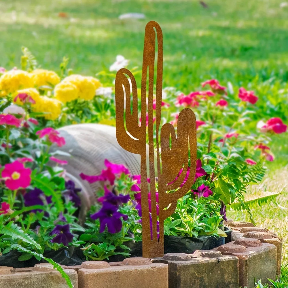 Rustic Waterproof Metal Cactus Garden Stake, Modern Outdoor Decor, Durable Iron Art for Yard, Cactus Decor, 1Pc