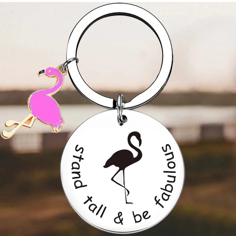 New Flamingo Lover Gift Key Chain Ring motivational Gift reminder keychains pendant Mom Gift Wife Gift