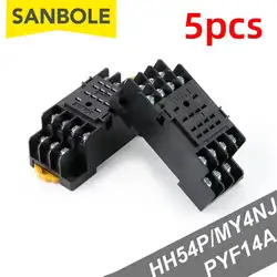 5pcs Relay Socket / Relay Base PYF14A Black 14 Pin Terminal Suit For HH54P MY4NJ Power U Type DIN Rail
