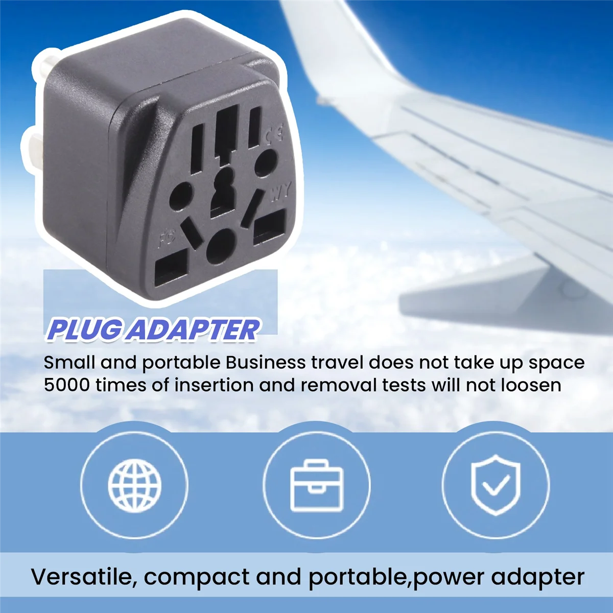 Adaptor colokan perjalanan AS EU/UK/AU/In/CN/JP/Asia/Italia/Brasil ke AS (tipe B), 3 steker AS, konverter pengisi daya hitam