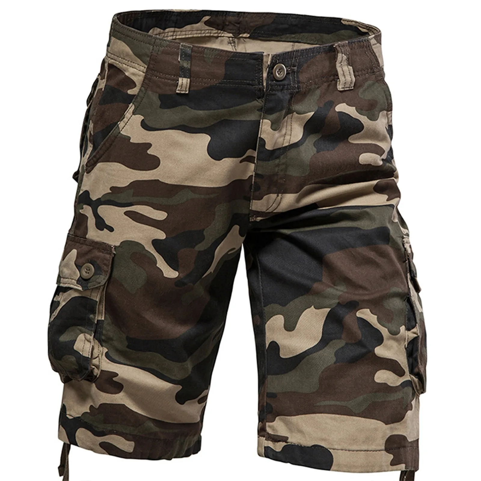 Pantalones cortos Cargo de camuflaje para hombre, Shorts holgados con múltiples bolsillos, estilo coreano, verano, 2024