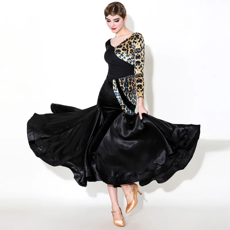 

Customized Leopard Pattern Modern Dance Dress MY917 National Standard Dance Dress Waltz Dresses for Women Drag Queen Costumes