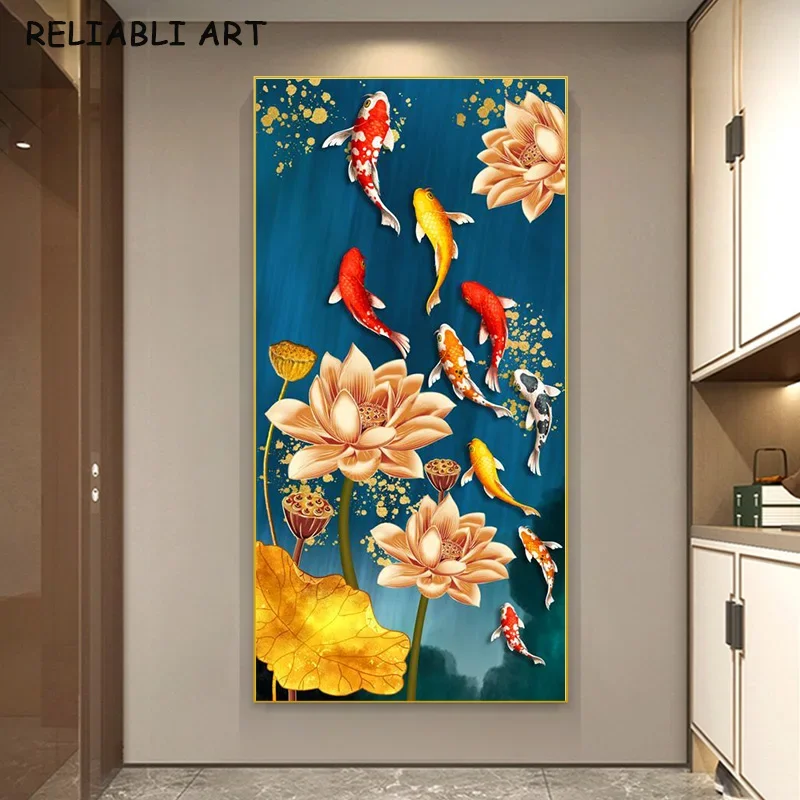 Lotus Flower  Koi Fish Canvas Wall Art  Modern Animal Poster Prints for Living Room Decor No Frame  Home Decor Wall Pictures Art