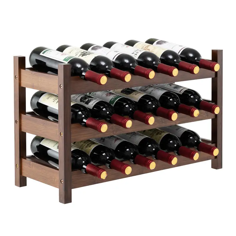 

3-Tier Bamboo Wine Rack with Wave Slot for Kitchen-Coffee