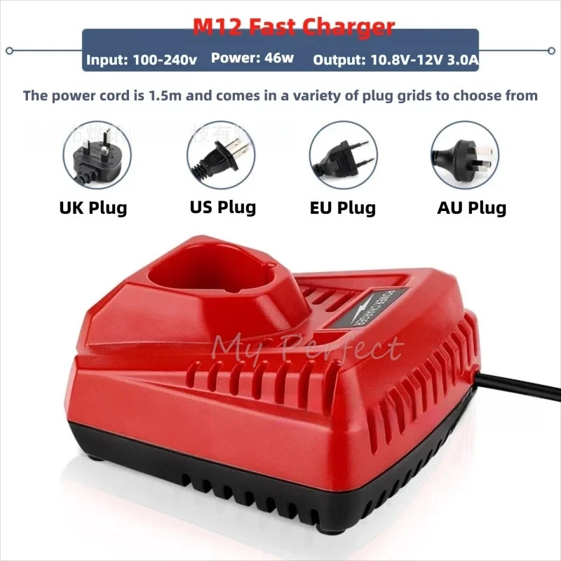 เครื่องชาร์จแบตเตอรี่สำหรับมิลวอกี M12 N12 แบตเตอรี่ลิเธียมไอออน 3A ชาร์จเร็ว เปลี่ยนอุปกรณ์ชาร์จเร็ว อุปกรณ์เสริมทดแทน