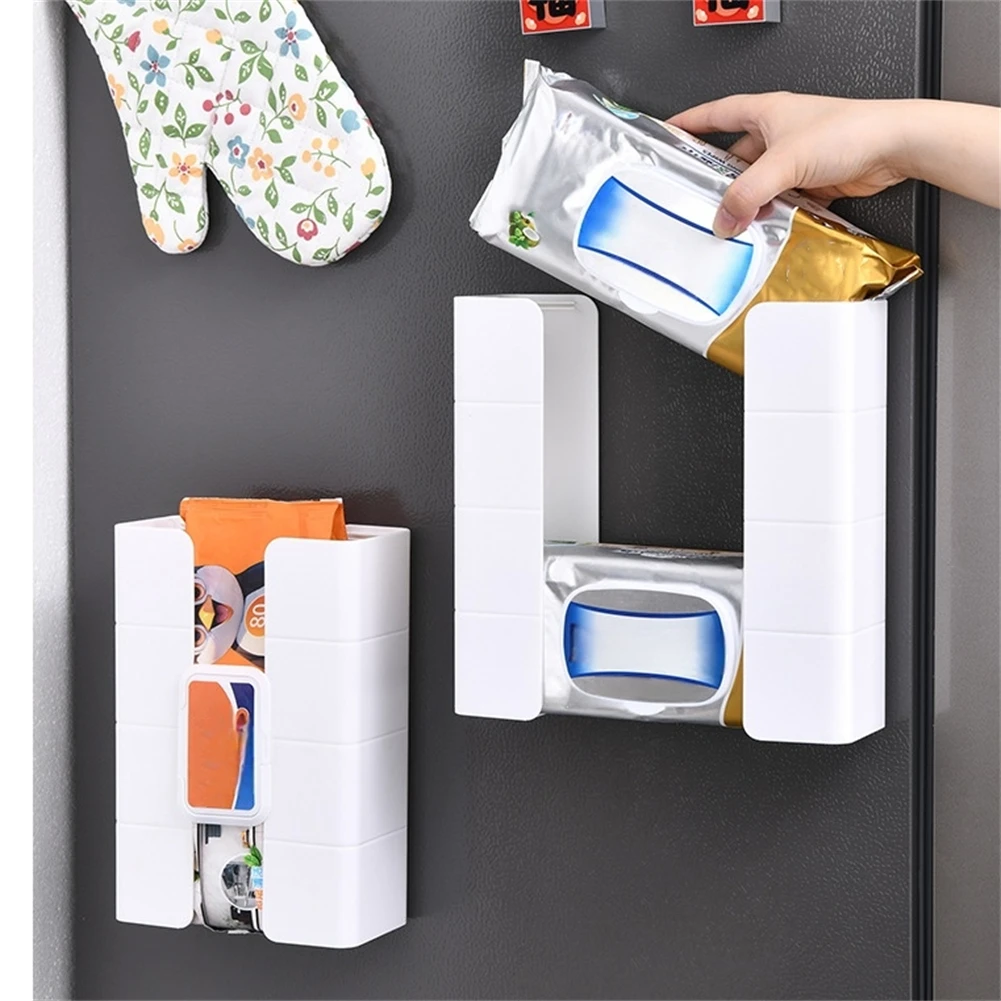 

2PCS Wall Mounted Magnetic Organizer Holder Storage Basket Split Tissue Storage Box For Refrigerator Side Kitchen Utensils