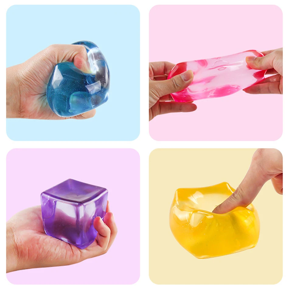 Squishy Transparent Jelly Cube Stress Relief Fidget Toy Soft Clear Ice Cube Squeeze Toy Anti Anxiety Decompression Sensory Toy