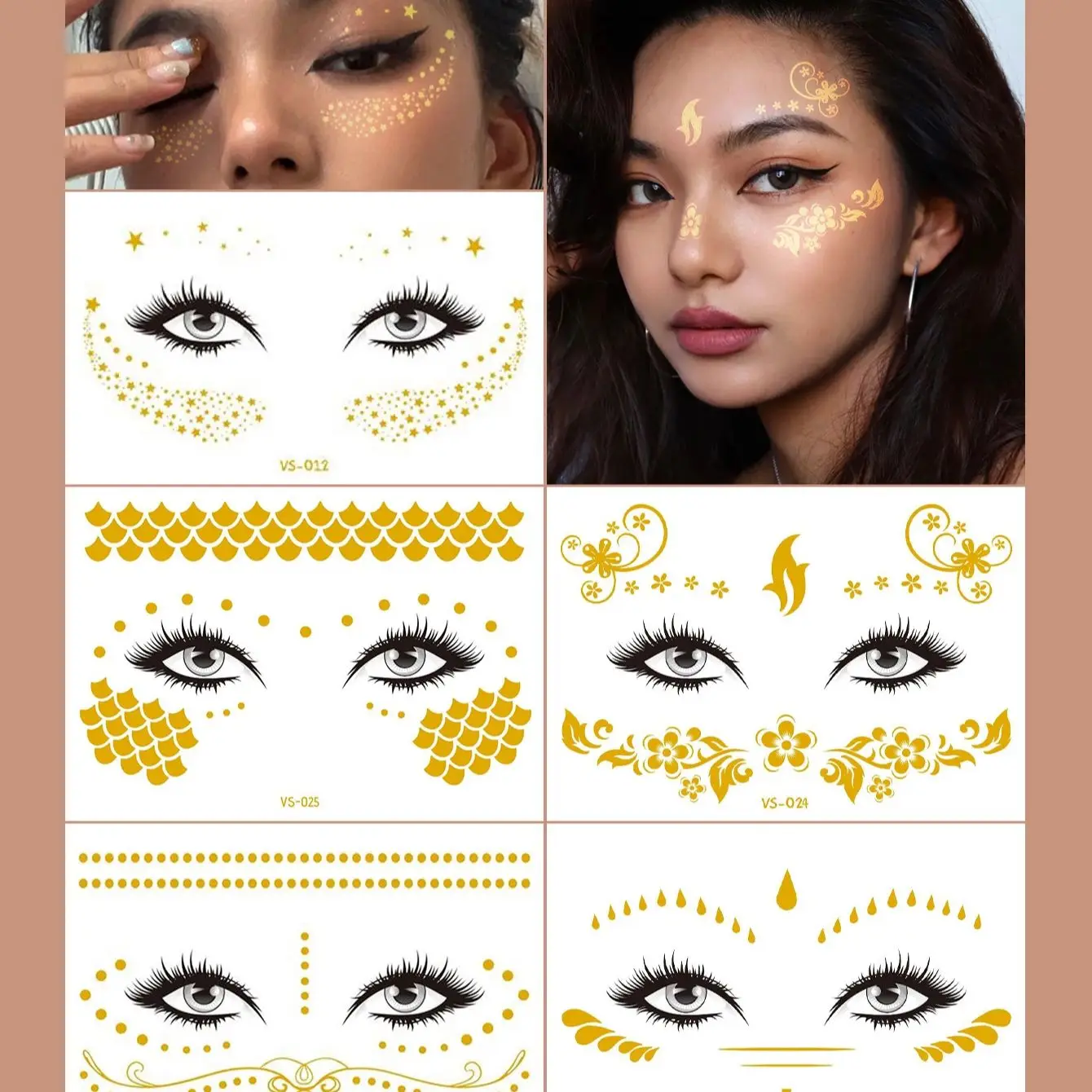 

5pcs Advanced Minimalism Shiny Tattoo Sticker Waterproof Eyes Face Hand Body Art Fake Tattoos For Women Makeup Dance Music Festi