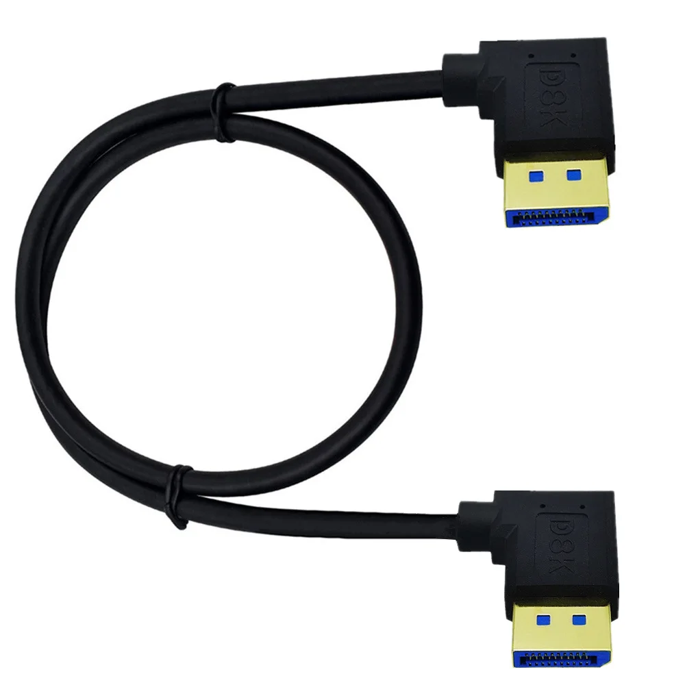 DisplayPort DP 1.4 Cable Dual 90 Degree Angled 8K@60Hz 4K@144Hz HDR High Speed 32.4Gbps Display Port Male to Male Extension Cord