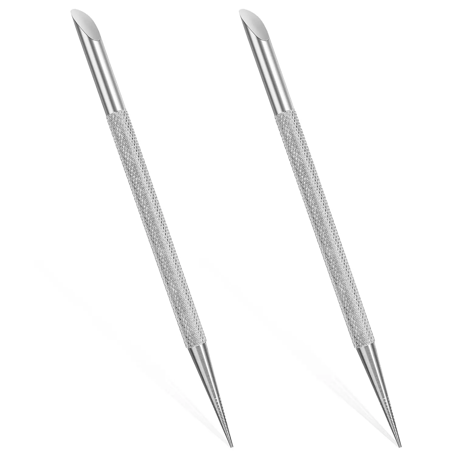 Empujador de cutículas de acero inoxidable, limpiador de uñas portátil, removedor de esmalte de piel muerta, cortador, palo de limpieza (cabeza oblicua), 2 uds.