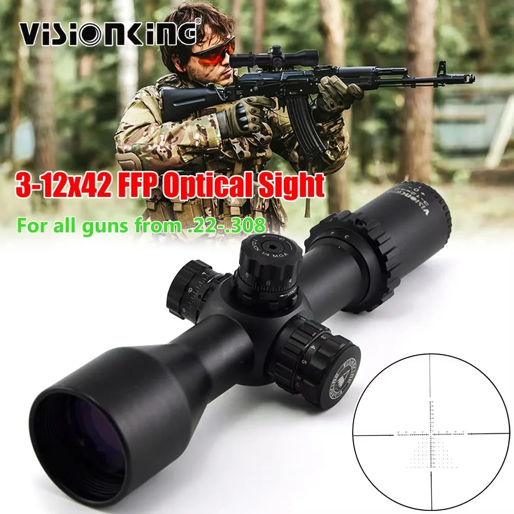 

Прицел Visionking Wide View 3-12x42 FFP с подсветкой Mil-Dot, 1/4 MOA, тактический, для снайперской винтовки, для страйкбола и охоты, HD-качество