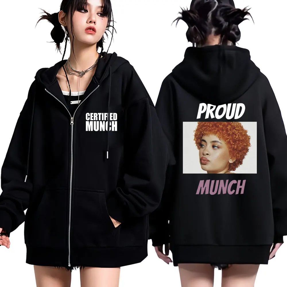 

Rapper Ice Spice Zipper Hoodie Proud Munch Men Women Retro Warm Zip Up Sweatshirt Fashion Hip Hop Casual Loose Jacket Streetwear