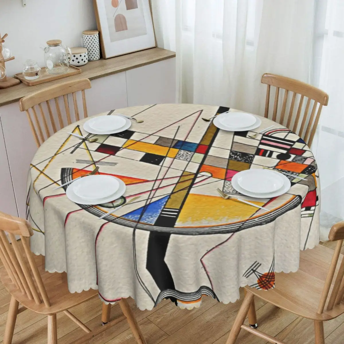 Delicate Tension By Wassily Kandinsky Round Tablecloths 60 Inches Abstract Art Table Cover for Parties Table Cloth