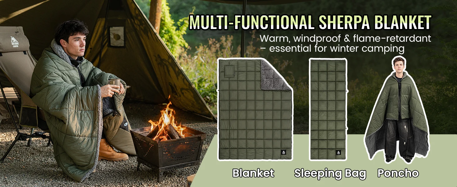 ONETIGRIS Campingdecke Tragbarer Poncho Schlafsack Wasserdicht Flammhemmend Warme Outdoor-Decke für kalte Winterwanderungen – Detail 2