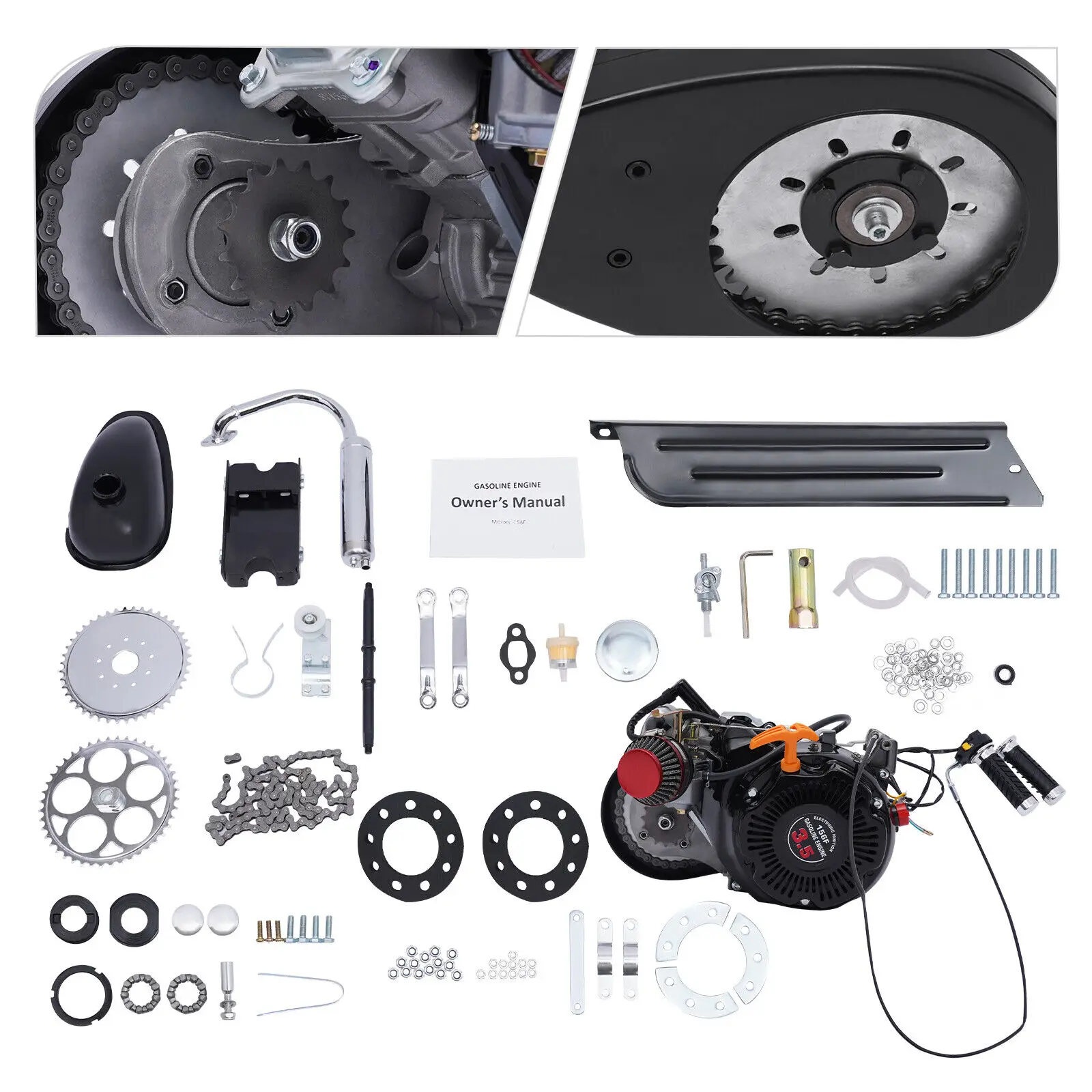 100cc 4 stroke 3HP Bicycle Engine Kit Set Gas Motorized Motor Bike Modified Engine EZ-156F Recoil Start