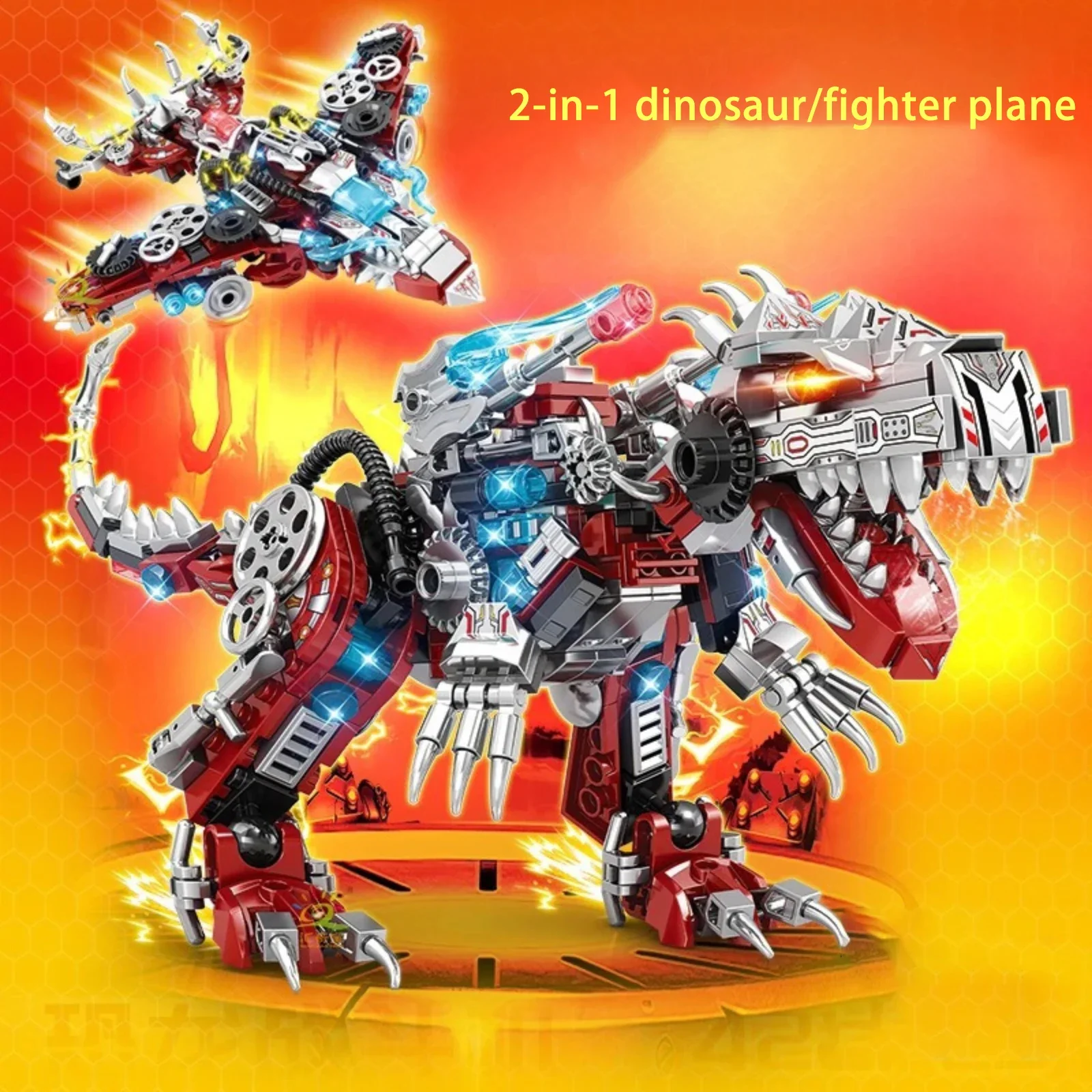 

Механическая модель динозавра 2-в-1, конструктор, 422 детали, самолет-истребитель, развивающая сборная игрушка MOC для мальчиков, подарки