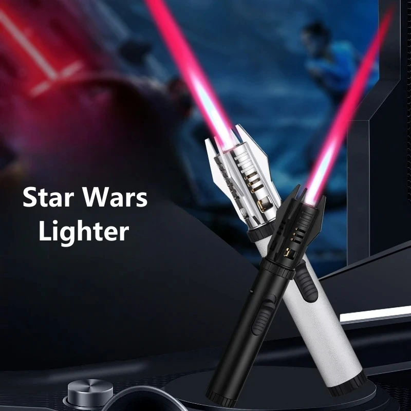 Metal Turbine Torch Flame Spray Gun Red Flame Butane Gas Lightsaber Lighter Kitchen Outdoor Windproof Barbecue Welding Tool Gift