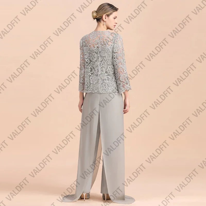 Customized Grey Jumpsuit Pantsuit Mother of the Bride Dress with Lace Jacket Formal Wedding Guest Beading Robes Invitee Mariage