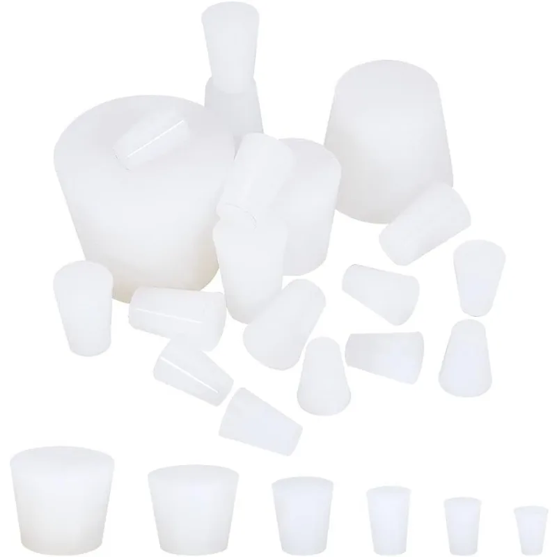 19pcs Solid Silicon Rubber Stopper 6 Size White Tapered Test Tube Seal Stopper Reusable Replacement Bottle Stopper for Plug