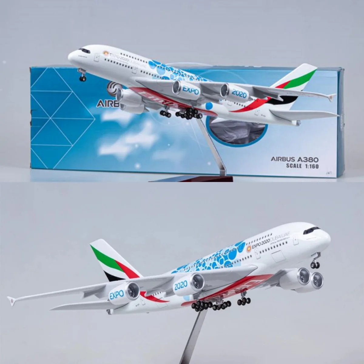 1:160 Scale Model Diecast Resin Emirates Expo 2020 DUBAIAUE Airlines Airbus A380 Airplane Collection Display For Toys Gifts Fan