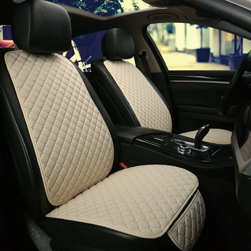 Universal Square Car Seat Covers for Front Seats - Breathable, Portable, Medium Soft, Cotton & Linen Cushion for All Seasons