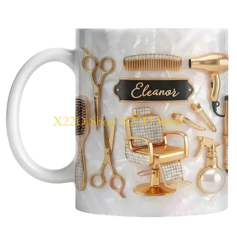 X22D Elegant Hair Pattern Ceramic Mug Ergonomic Handle Coffee Drinking Cup For Kitchen Or Workplace