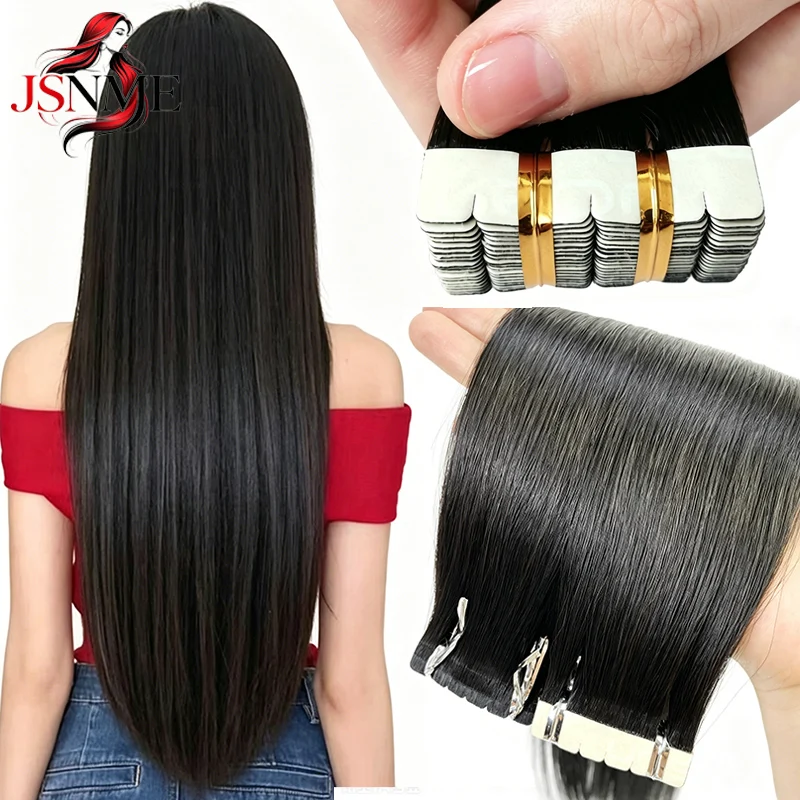 JSNME Mini Tape In Hair Extensions Natural Human Hair Invisible Straight Tape Ins Remy Human Hair Black Brown Blonde For Salon