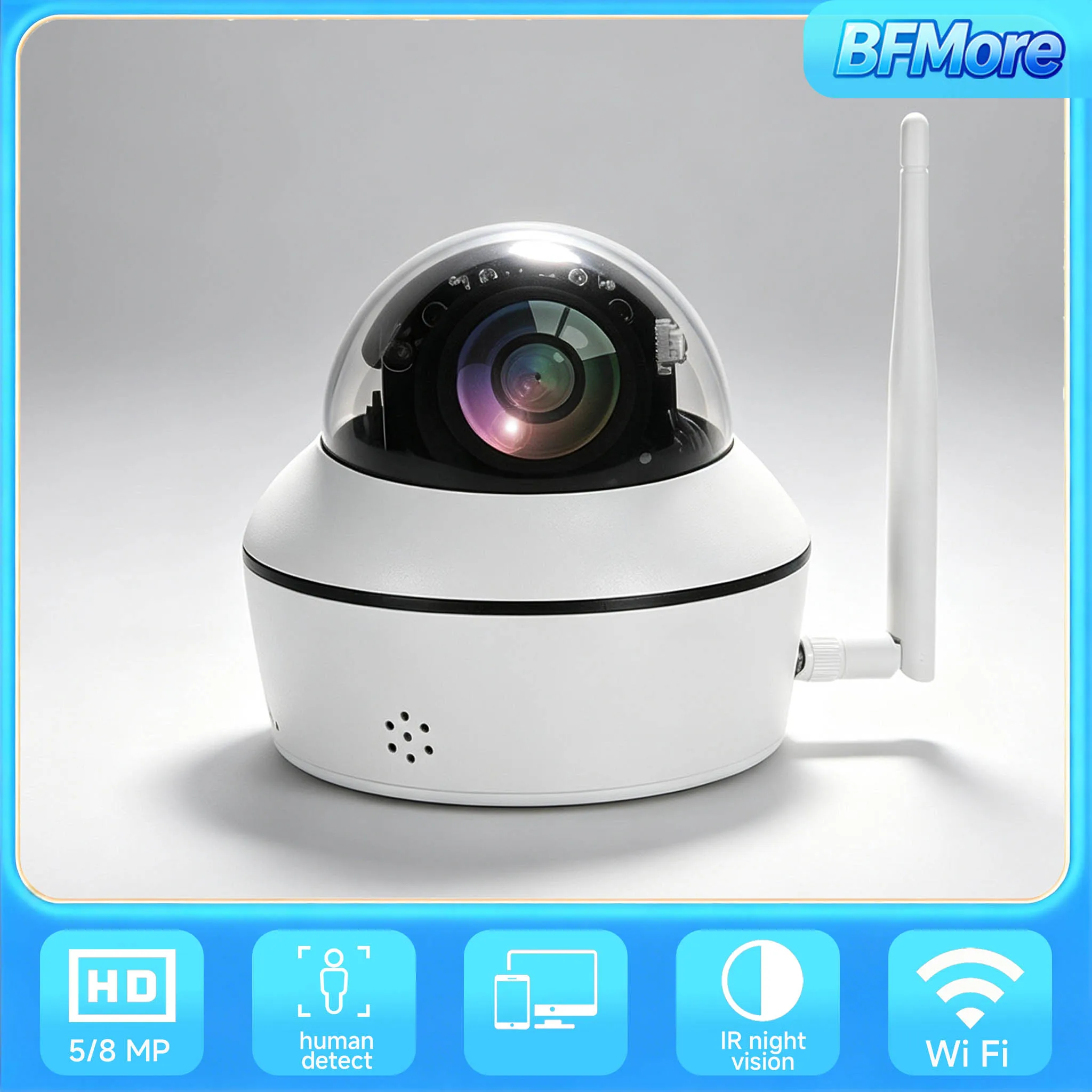 BFMore WiFi Poe 5MP 5X Zoom/3.6mm Audio Surveillance камера with SD Card Slot Vandalproof IR Night Dome Video Security