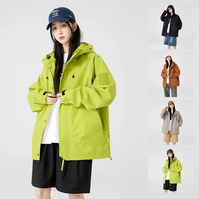 Waterproof Windbreaker Jackets Women Autumn Hooded Cargo Jacket Outdoor Outerwear Unisex Tactical Coats Windproof Hiking Camping