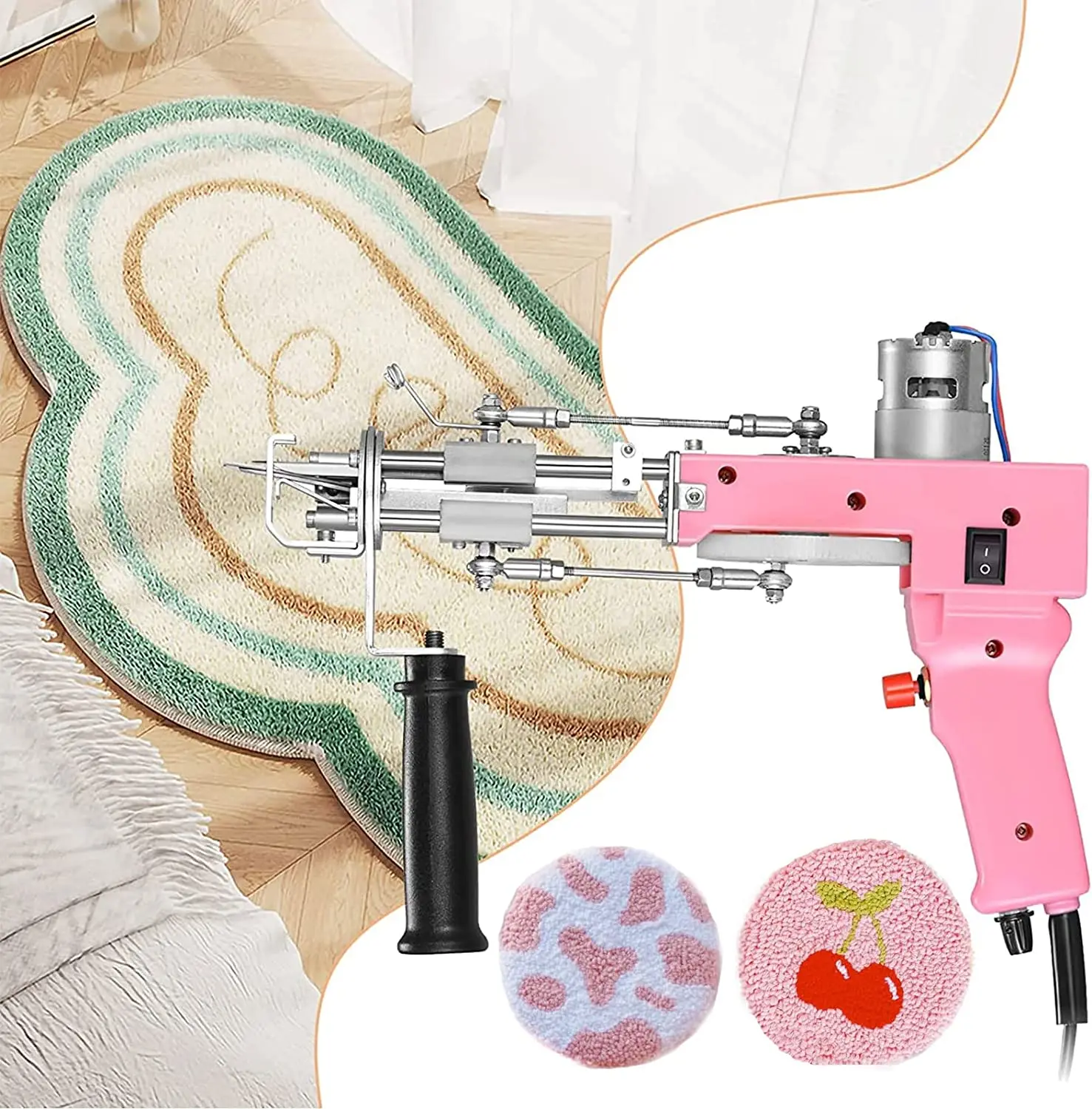 Electric Pink Tufting Gun, 2 in 1, Cut Pile and Loop Pile, Carpet Rug Guns for Weaving, Handmade Flocking Machine