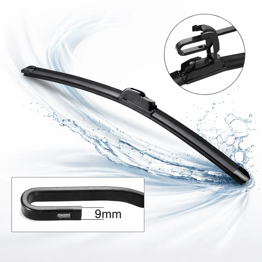 Kcimo Universal J/U Hook Boneless Car Front Windshield Wiper Blade, Durable Soft Rubber Windscreen Wiper 12